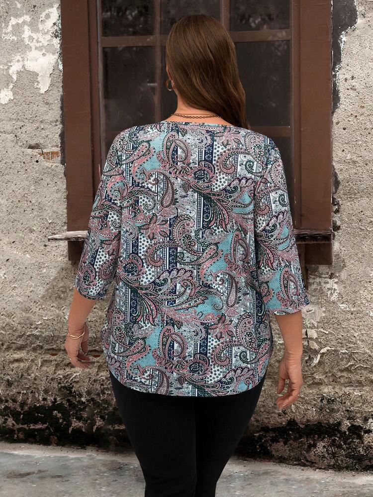 Plus Size Paisley Print Casual T-Shirt Summer Tops Summer Outfits Summer Clothes Spring Dress Spring Outfit Women Spring Clothing Beach Vacation Outfits For Women Vacation Dress Bohemian Festival Outfits For Women Beach Outfits For Women Country Style For Women Women Plus Size Tops Women's Tops For Summer Summer Tops Blouse For Women Casual Plus Size Blouses For Women Ladies Tops