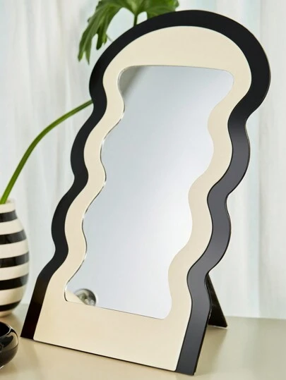 Joivida 1 件时尚撞色波浪边设计壁挂镜，现代风格，Rama Comfort Home，特殊礼物，卧室用品，民宿装饰，新年、圣诞节礼物，返校使用，宿舍必需品