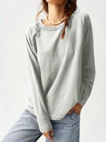 Bohemela Vacation Solid Color Knit Loose Round Neck Raglan Sleeve Long Sleeve Maxi T-Shirt For Women