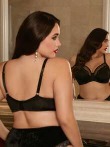 Seduluxe Soutien-gorge grande taille en dentelle et mesh contrastés, confort de soutien et d'enveloppement, sans fil