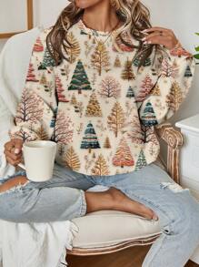 SHEIN LUNE 女士休闲圆领羊毛运动衫，秋冬 - 彩色 - 查看 1