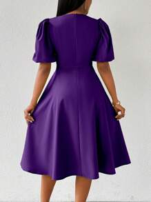 Lyxana Green Women's Long Puff Sleeve Waisted Flare Dress, Spring/Summer Maxi Women Outfit