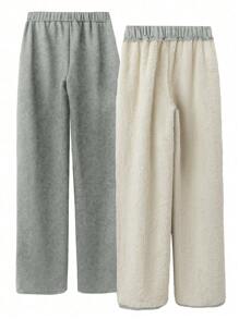 Chiquease 加厚保暖直筒裤，松紧腰，保暖，适合秋冬季 - 灰色 - 查看 2