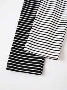 SHEIN BASICS 2pcs Set Casual Knitted Striped Backless Long Sleeve Bodycon Bodysuit For Women