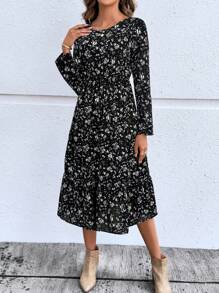 EMERY ROSE Women's Casual Floral Midi Dress, Autumn