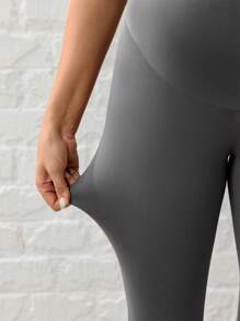 SHEIN Pregnant Women's Solid Color Asymmetric Waist Everyday Fitness Sports Leggings - Grey - View 3