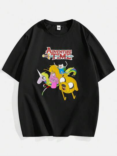 ADVENTURE TIME X SHEIN Men's Casual Slim Knit Black Short Sleeve T-Shirt