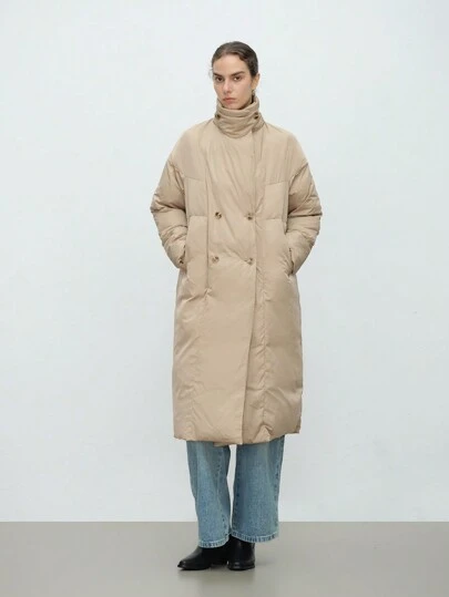 SHEIN Clasi 冬季服装休闲纯色双排扣夹棉大衣