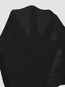 Swim Vcay Plus Size Women Summer Beach Shoulder Drawstring V-Neck Solid Color Short Sleeve Cover Up Dress - Black - View 8