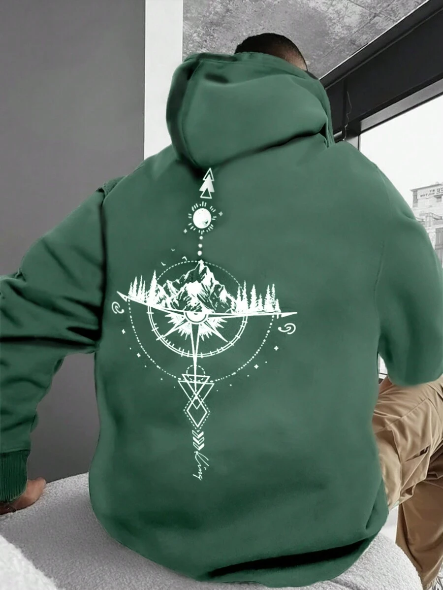 Cottnline Young Men's Casual Large Graphic Print Zip-Up Hoodie Sweatshirt - Dark Green - View 1