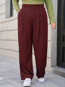 Dazy Plus Plus Size Straight-Leg Casual Loose Pants, Business Casual, Suitable For All Seasons - Chinese New Year - Burgundy - View 5