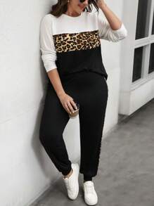 SHEIN LUNE Bộ đồ thể thao chắp vá họa tiết da báo cỡ lớn cho nữ nhân dịp lễ Tạ ơn cho phụ nữ năm mới cho phụ nữ trang phục mùa đông cho phụ nữ trang phục rave cho phụ nữ trang phục năm mới cho phụ nữ áo khoác mùa đông cho phụ nữ quần áo mùa đông cho phụ nữ bộ đồ thể thao cho phụ nữ bộ đồ mùa đông cho phụ nữ bộ đồ hai mảnh cho kỳ nghỉ năm mới - Nhiều màu - Xem 3