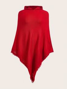 SHEIN EZwear Áo len chui đầu tua rua màu đỏ cổ điển cỡ lớn - Đỏ - Xem 1