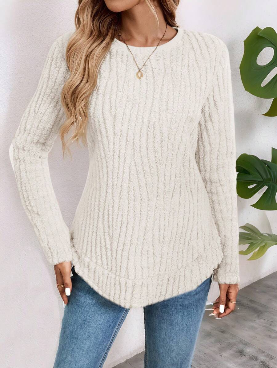 EMERY ROSE Áo nỉ cổ tròn thường ngày cho nữ, phong cách tối giản để mặc hàng ngày - trắng - Xem 1