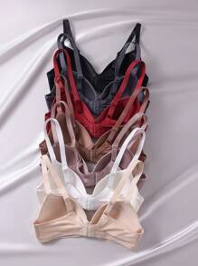7 Pieces Bras With Steel Rings For Women (Black, White, Wine Red, Khaki, Tan Color Mix) - Multicolor - View 2