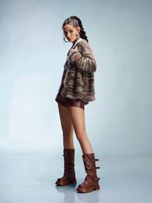 CUCCOO GRLICON Women's Chunky Sole Western Cowboy Mid-Calf Boots For Christmas And New Year Holiday Valentines - Burgundy - View 7