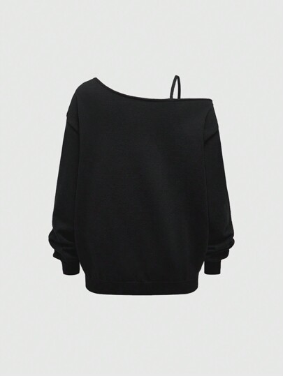 Goth Pull oversize et confortable en tricot jacquard gothique avec col asymétrique pour femmes, pull de Noël