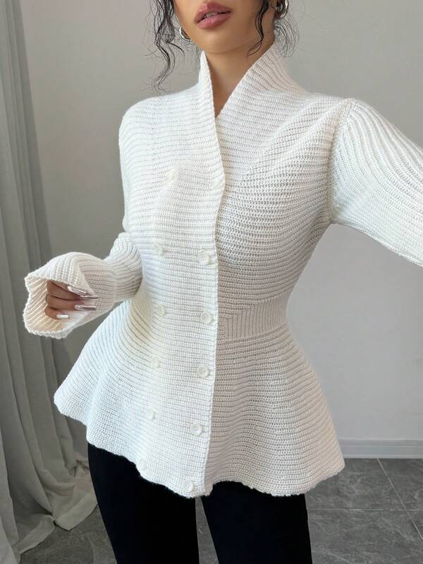 Elenzga Cardigan elegant din tricot peplum, cu mâneci lungi