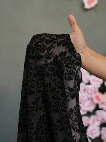 Slaydiva Plus Size Women's Flocked Mesh Semi-Sheer Tie-Up Blouse - Black - View 9