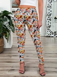 SHEIN LUNE Plus Size Women Printed Skinny Leggings Fall Cloth For Women - Multicolor - View 3