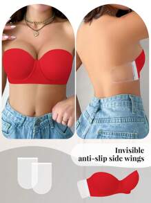 Women Lift-Up Adjustable Strapless Bra With Simple Design, Easy On/Off, Multiple Wearing Styles, Underwire - Red - View 4