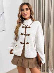SHEIN LUNE Thick Fleece Outdoor Hiking Sports Casual Retro Regular Jacket For Women, Autumn/Winter