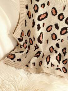 SHEIN Frenchy 女式大码豹纹圆领无袖休闲针织上衣，秋冬