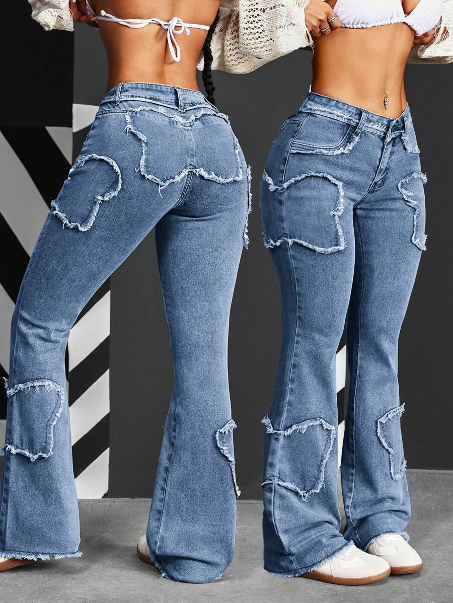 SHEIN PETITE Women's Front Button Pocket Raw Hem Casual Jeans - Dark Wash - View 1