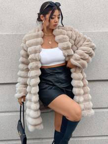 SHEIN Privé Chaqueta holgada de estilo mafioso ombré lujosa y exagerada para mujer de talla grande, de estilo callejero elegante, para otoño/invierno - Albaricoque - Ver 6