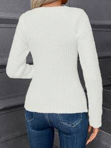 SHEIN LUNE Pull ajusté décontracté simple de couleur unie à encolure en V, pour un port quotidien