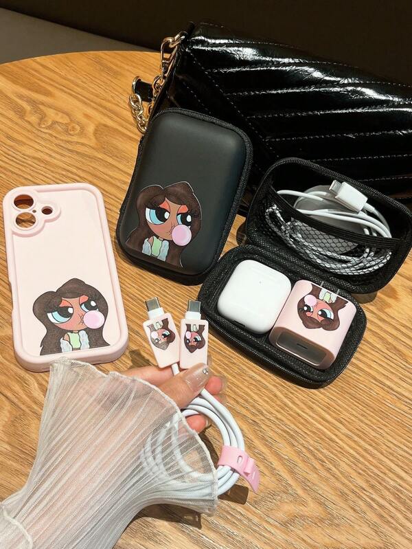 Tay Mills Artist 1 Set: 1pc Pink Matte Phone Case With UV Printing Classic Cartoon Design + 1pc Charger Protector Case + 1pc Charger Cable Storage Bag, Compatible With IPhone 16/16 Pro/16 Plus/16 Pro Max/7/7P/8/8P/X/XR/XS Max/11/11 Pro/11 Pro Max/12/12 Pro/12 Mini/12 Pro Max/13/13 Pro/13 Pro Max/14/14 Pro/14 Plus/14 Pro Max/15/15 Pro/15 Plus/15 Pro Max, Love Valentine's Day
