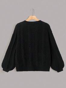 SHEIN LUNE Áo khoác len dệt kim cổ điển màu đen và trắng rộng rãi mới, áo len cardigan thời trang cỡ lớn cho nữ, mùa thu/đông - màu đen - Xem 2