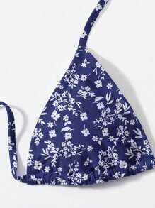 Swim Mod Summer Beach Ditsy Floral Triangle Tie Side Bikini Set - Blue - View 3