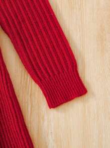 SHEIN Tween Girl Slim Fit Casual Minimalist Comfortable Knee-Length Embroidered Collared Long Sleeve Sweater Dress - Red - View 3