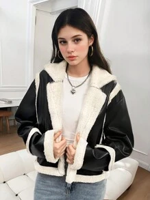 SHEIN Teenage Girls Casual Black Jacket, Winter Outerwear - Black - View 6