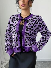 Chiquease 女士休闲街头豹纹系带开衫