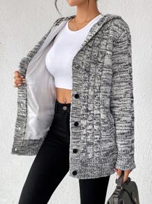 SHEIN LUNE Women's Casual Single-Breasted Hooded Cardigan - Grey - View 3