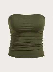 Calvaya Plus Size Women's Solid Color Ruched Fitted Tube Top - Multicolor - View 3