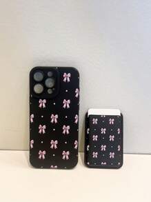 Nati Alves Marina Oliveira 艺术家极简主义蝴蝶结彩绘哑光黑色兼容 iPhone 16 手机壳 + 磁性卡夹保护套套装，情人节 - 無色 - 查看 1