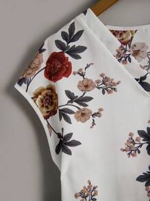 SHEIN LUNE Floral Print Batwing Sleeve Shirt,Short Sleeve Tops