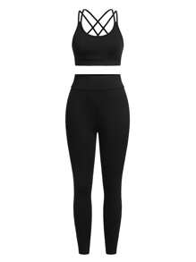 Eassivo Eassivo 3pcs/Set White Crop Loose Hoodie Beige Tight Camisole Beige Tight Pants Hoodie Set Women Workout Set Women Leggings Set - Multicolor - View 3