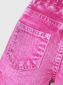 SHEIN Baby Girl Y2K Stylish Cargo Pocket Washed Soft Pink Jeans, Casual Everyday Versatile 2024 Must-Have Item - Pink - View 4