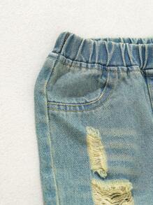 男婴复古风格仿旧柔软牛仔长裤，轻便，适合所有季节 - 中等水洗藍 - 查看 5