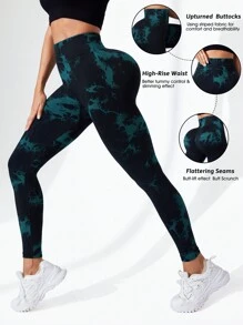 Easithlete Women's High Waist Minimalist Tie Dye Leggings, Casual Everyday Wear Yoga Pants - Multicolor - View 2