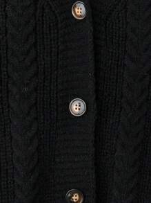 SHEIN LUNE Áo khoác len dệt kim cổ điển màu đen và trắng rộng rãi mới, áo len cardigan thời trang cỡ lớn cho nữ, mùa thu/đông - màu đen - Xem 4