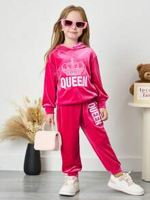 Bộ 2 món/bộ vương miện nhung thêu thời trang thể thao ngoài trời đa năng cho bé gái, thích hợp cho các hoạt động ngoài trời và các dịp đặc biệt, tuyệt vời cho trang phục thường ngày & mặc hàng ngày & đi học vào mùa thu & đông, màu xanh lá cây cho Giáng sinh, phù hợp cho mẹ và con gái, thời trang & dễ thương & thoải mái & đa năng. - Hồng - Xem 2