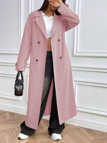 SHEIN Unity Áo khoác trench coat màu trơn đơn giản cho nữ, tối giản và thời trang để mặc hàng ngày - Bụi hồng - Xem 4