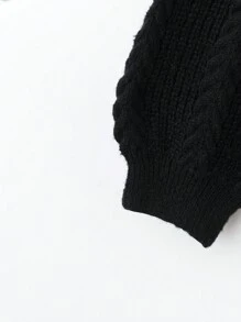 SHEIN LUNE Áo khoác len dệt kim cổ điển màu đen và trắng rộng rãi mới, áo len cardigan thời trang cỡ lớn cho nữ, mùa thu/đông - màu đen - Xem 6