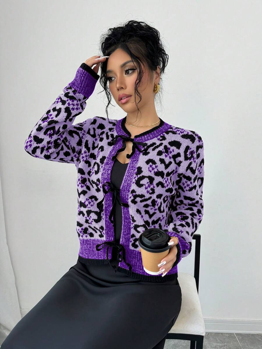 Chiquease 女士休闲街头豹纹系带开衫