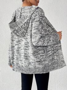 SHEIN LUNE Women's Casual Single-Breasted Hooded Cardigan - Grey - View 2